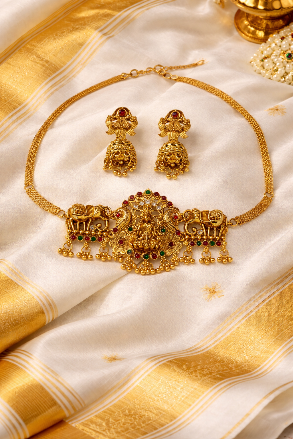 Lakshmi Elephant Temple Gold Choker Set